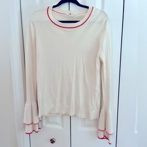 White Boden Sweater With Ruffle Sleeve Detail